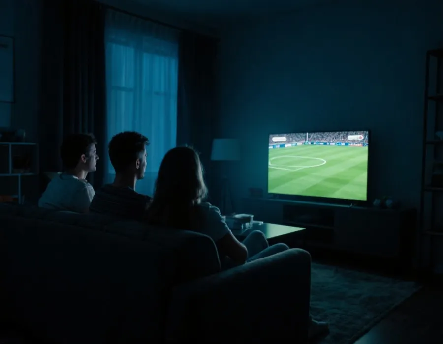观众在客厅观看足球比赛的示意图