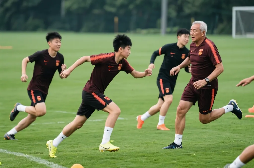 美国队年轻球员与老将并肩训练的画面